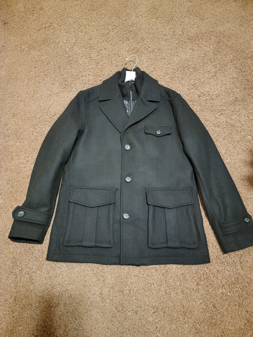 Egara Men's Quilted Lined Heavy Winter Jacket Coat Black Size Large Knit Collar